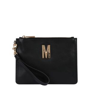 Moschino M-Plaque Logo Leather Clutch Black Womens